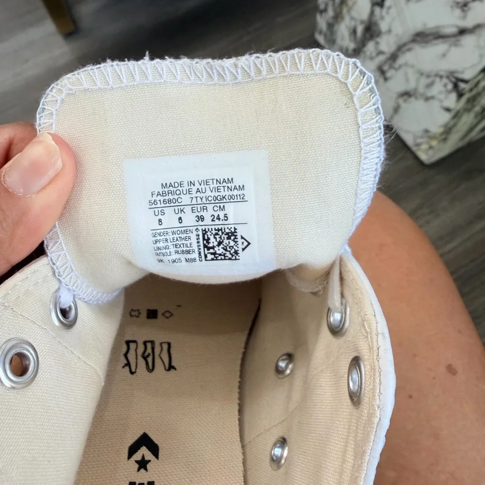 Converse White Low Top Canvas Sneakers with Black Trim - Picture 7 of 7